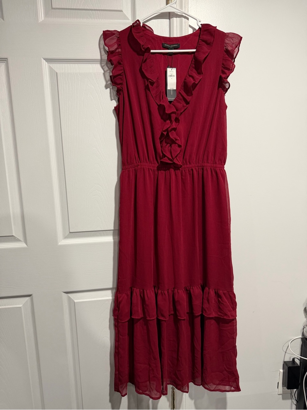 Banana Republic Ruffle V-Neck Dress in Deep Red